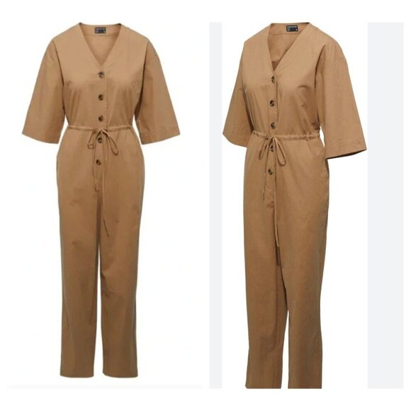 Frank and Oak Kapok  Jumpsuit Beige Half Sleeve Drawstring Waist L - Picture 1 of 5